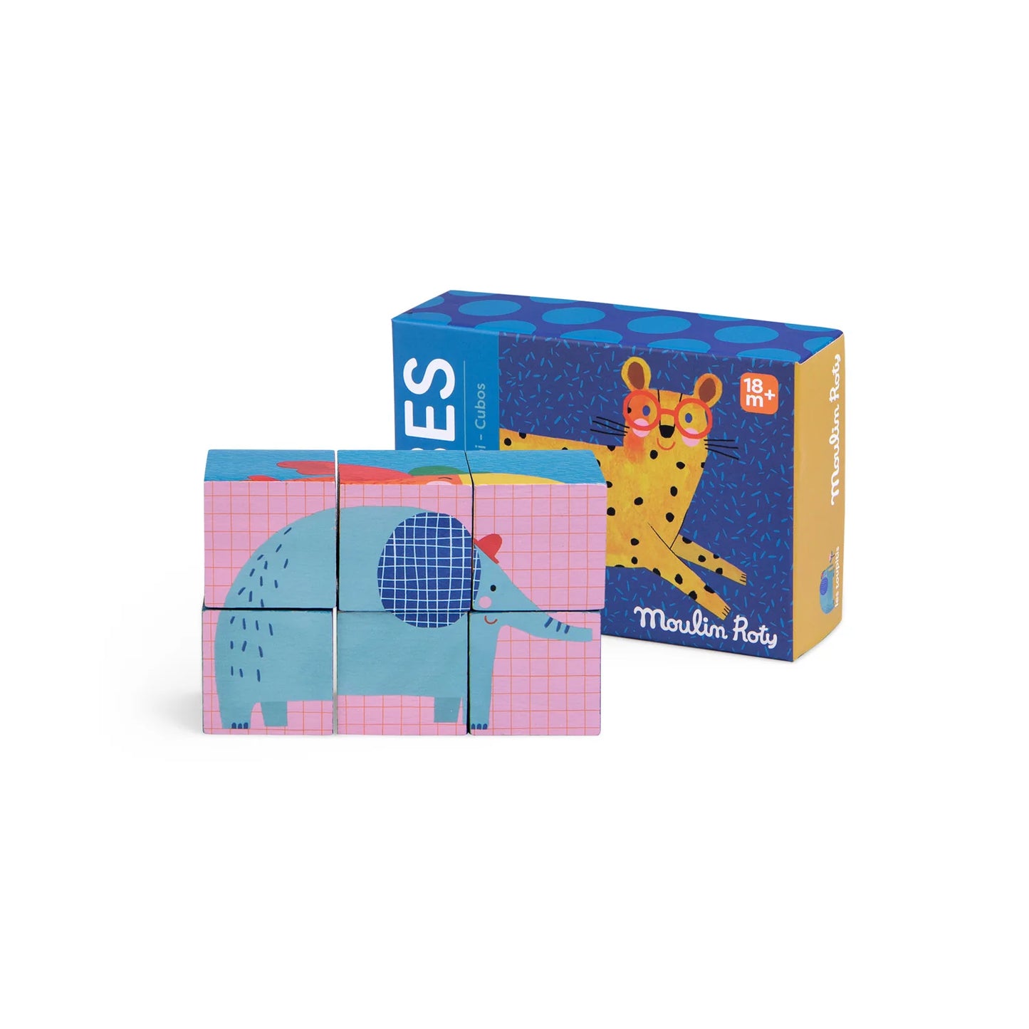 Moulin Roty - Puzzle 6 cubi in legno Animali