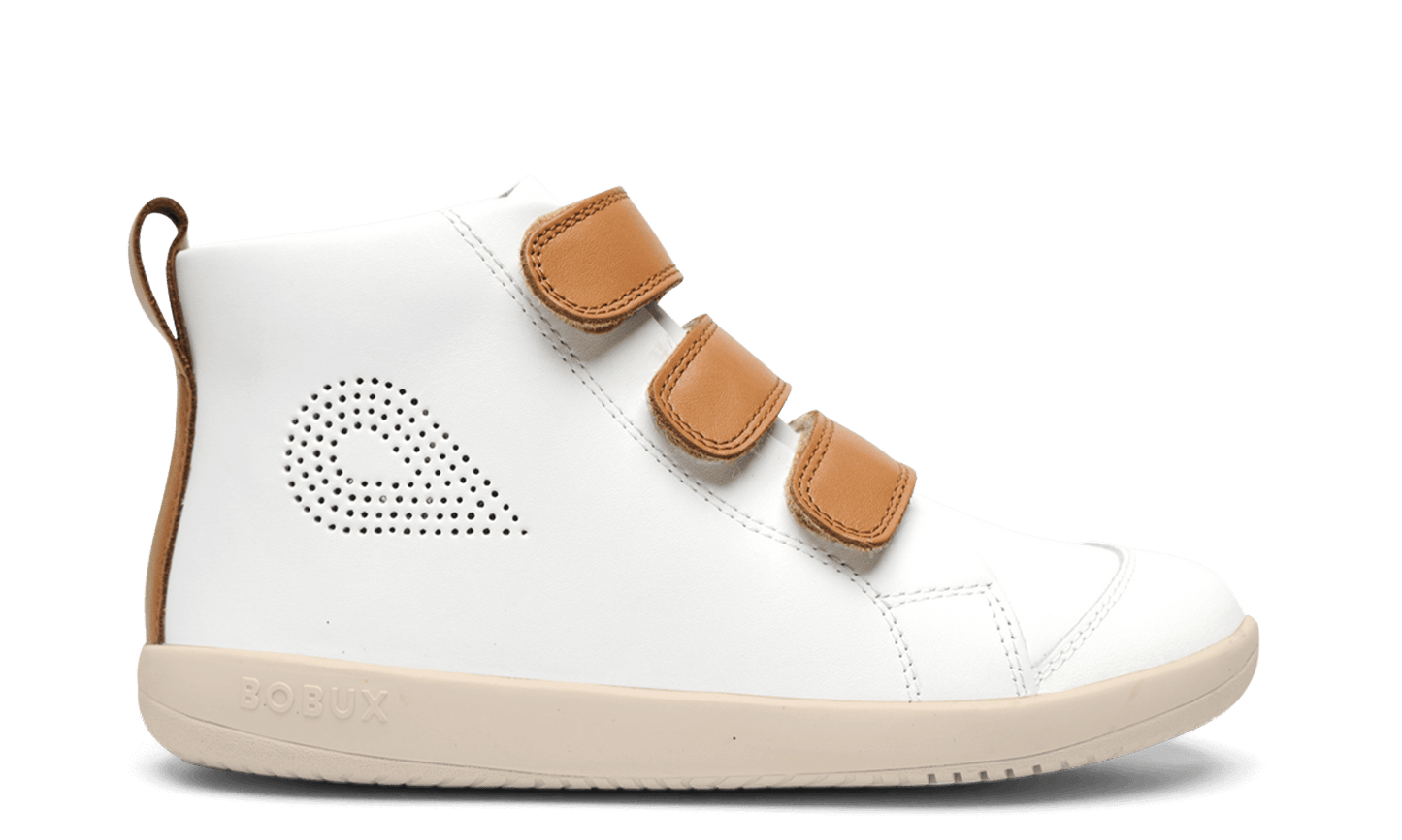 Bobux - Hi Court - White + Caramel