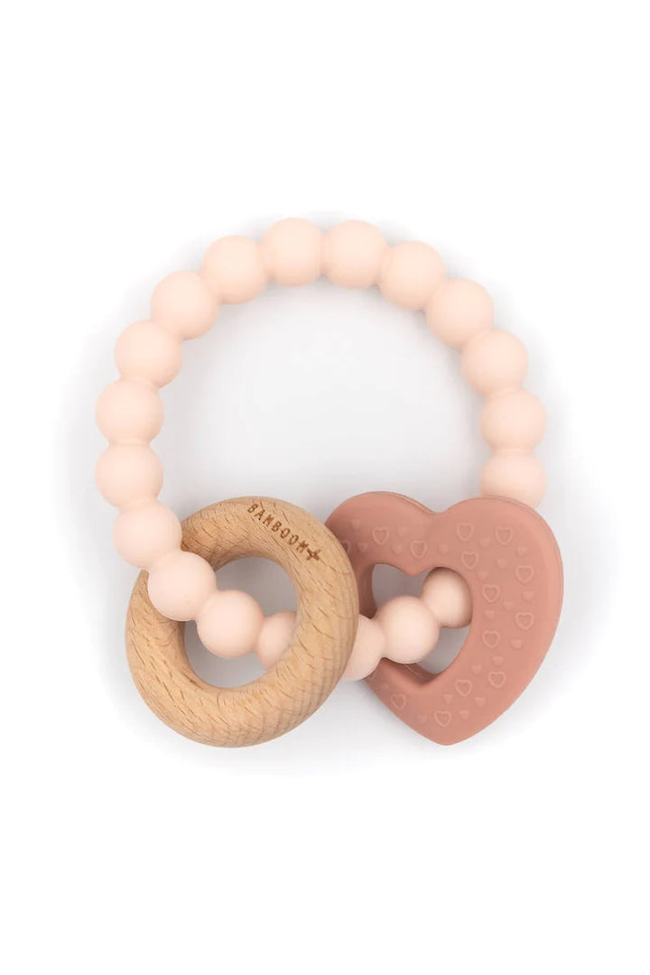 Bamboom+ - Massaggiagengive legno e silicone cuore - Rosa