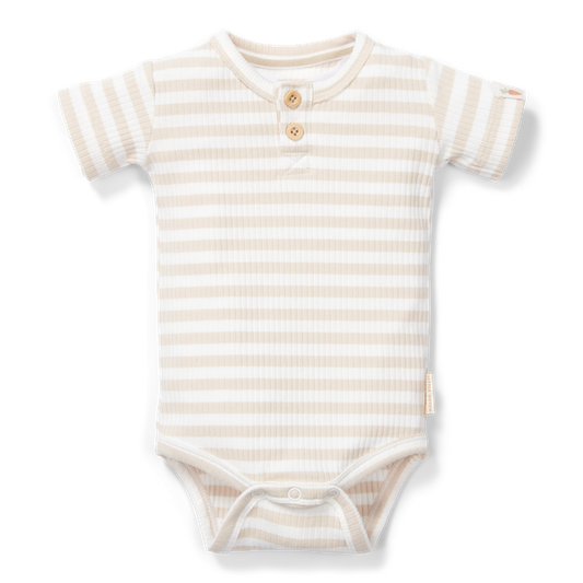 Little Dutch - Body manica corta a righe sabbia/bianco