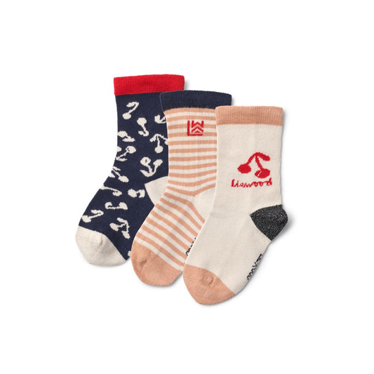Liewood - Calze 3 Pack - Cherry Blossom / Classic Navy