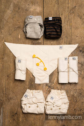 Lenny lamb - set di pannolini lavabili- Herringbone Natural & Brown & Black Stripes MOS