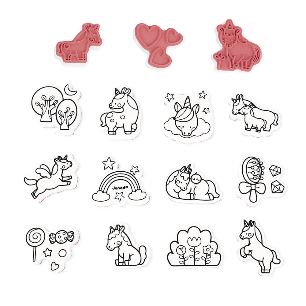 Janod - Einhorn-Schablone - 15 Stempel
