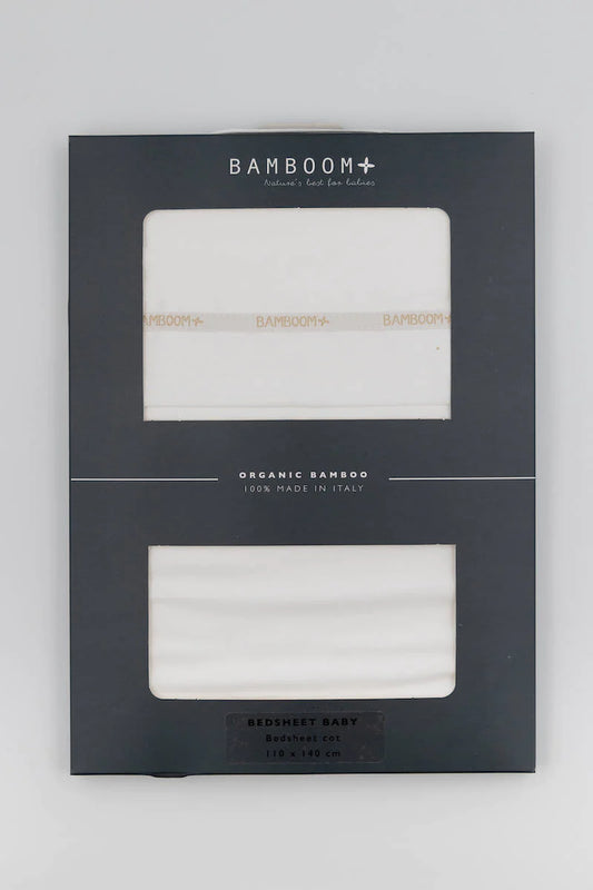 Bamboom+ - Lenzuola per culla/carrozzina, federa -  Bianco c/scritta - 75 x 100 cm