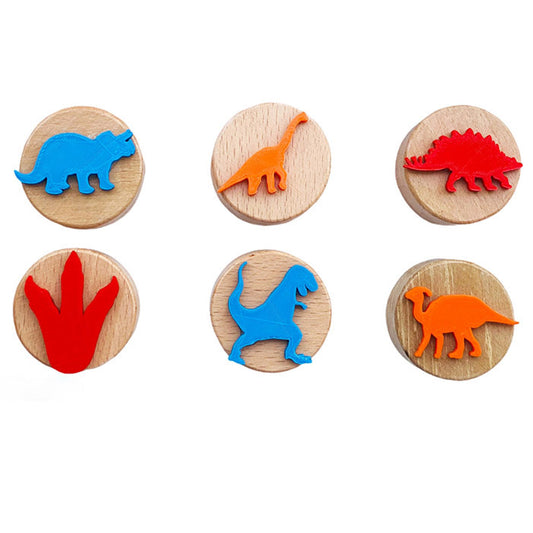 Set Timbri in legno naturale - Dinosauri - 6 PZ