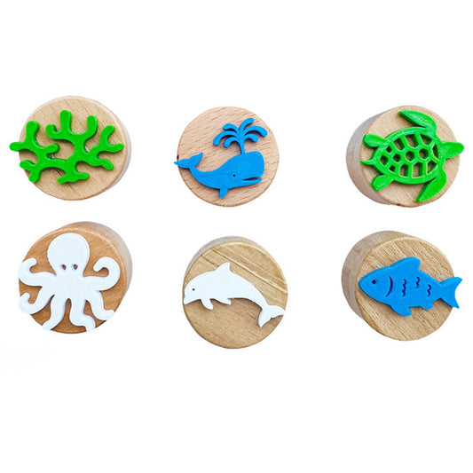 Set Timbri in legno naturale - Creature Marine - 6 PZ