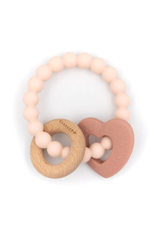 Bamboom+ - Massaggiagengive legno e silicone cuore - Rosa