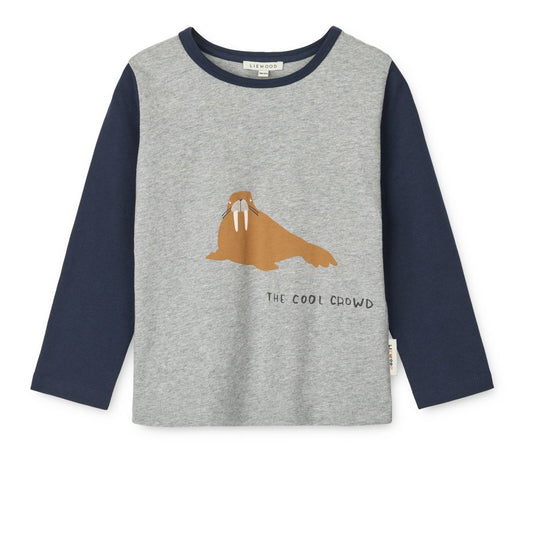 Liewood - T-shirt manica lunga Apia - Walrus / Grey melange / Classic Navy