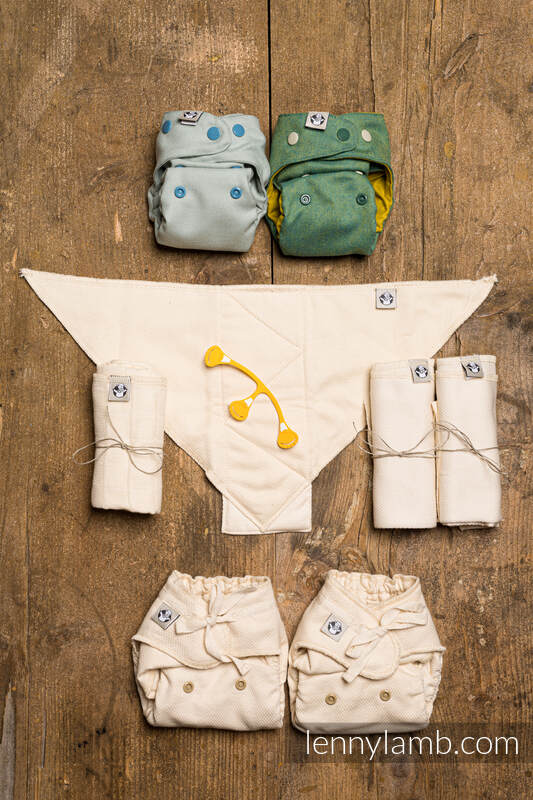 Lenny lamb - set di pannolini lavabili- Herringbone Green Pea & Fresh Mint- NB-New Born