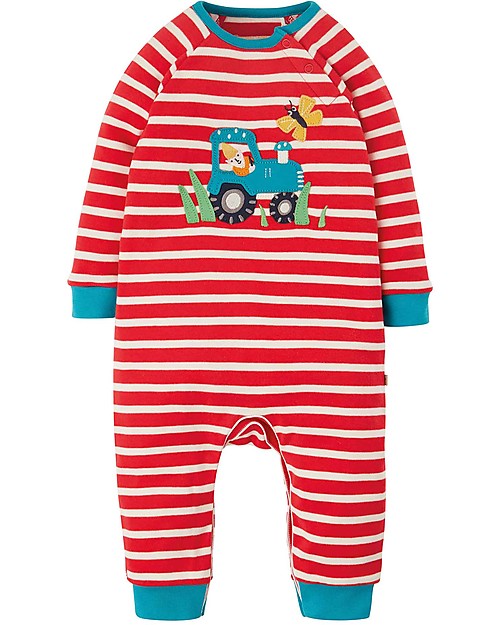 FRUGI - Tutina a righe bianche e rosse "Trattore"