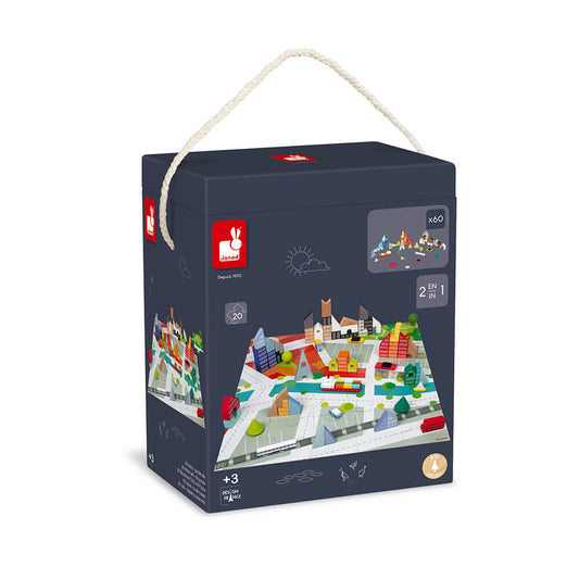 JANOD - KUBIX 60 blocchi + Puzzle in legno - Città in legno