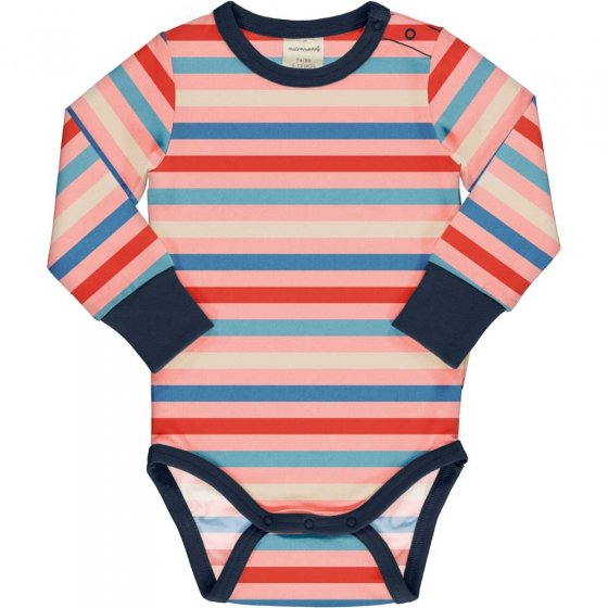 MAXOMORRA- Body a righe blu, rosso e azzurro a maniche lunghe