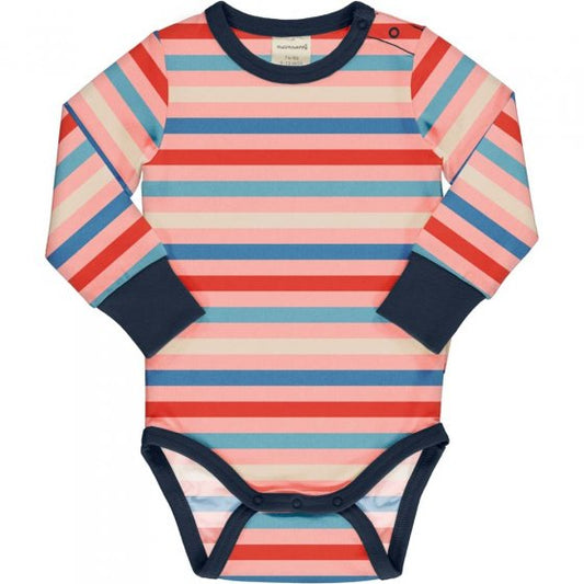 MAXOMORRA- Body a righe blu, rosso e azzurro a maniche lunghe