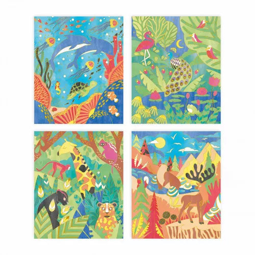 Janod - Aquarellmalerei mit goldenen Quadraten „Tiere“