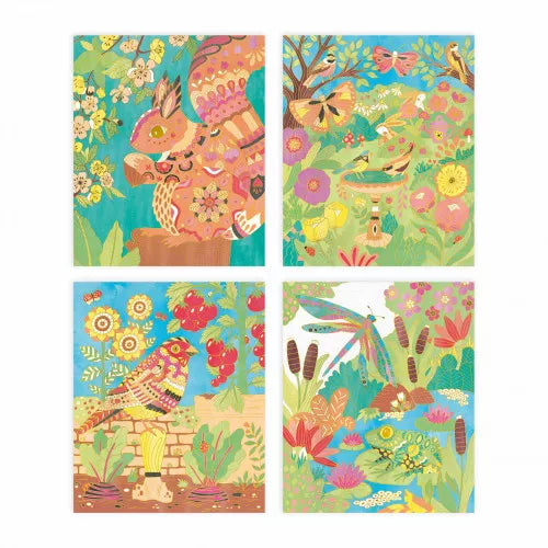 Janod - Aquarellmalerei mit goldenen Quadraten „Garten“