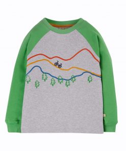 FRUGI - Maglietta verde e grigia con montagne